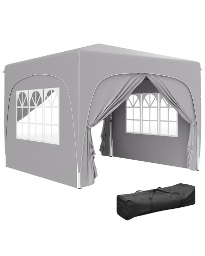 3x3m Folding Garden Gazebo with Adjustable Height, UPF50+ Protection and Carry Bag, Light Grey