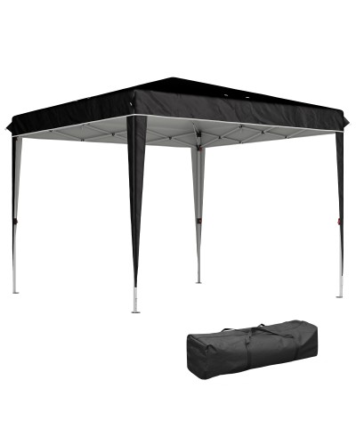  Gazebo 3x3 m per 6-9 Persone ad Altezza Regolabile con Fori di Drenaggio, in Metallo e Tessuto Oxford Nero
