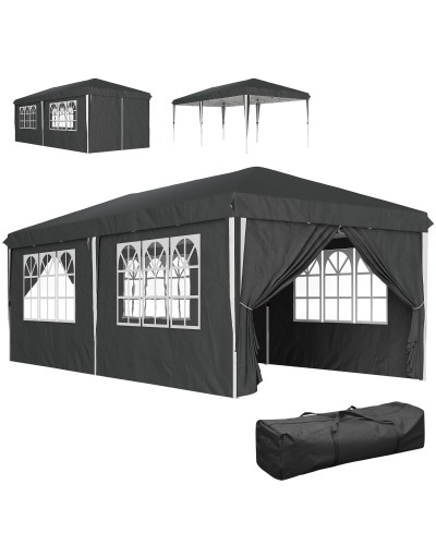 3x6 m Gazebo for 12-18 People Adjustable Height with Drainage Holes, Metal and Grey Oxford Fabric