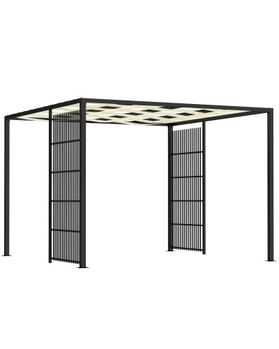 3x3m Outdoor Pergola with Wavy Canopy and Side Panels, Metal and Black Polyester