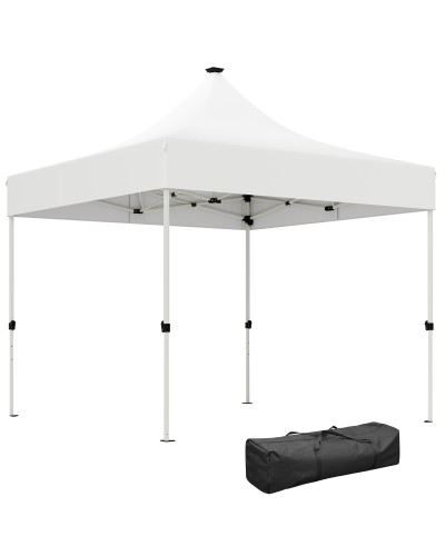 Pop Up Garden Gazebo 3x3m Adjustable Height with Solar LED Lights, Oxford Fabric and Metal, White