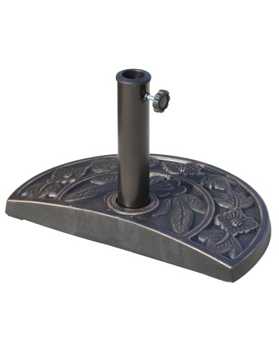 Half Moon Umbrella Base for Ø38 mm and Ø48 mm Poles with Crank, Resin Umbrella Stand, 50x31x32 cm, Bronze