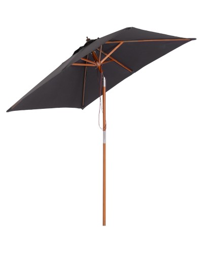  Ombrellone da Giardino Inclinabile 2x1.5 m con 6 Stecche e Palo in Legno di Abete, Grigio Scuro