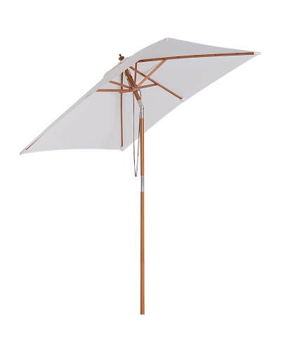 Tiltable Garden Umbrella 2x1.5m with 6 Ribs, Fir Wood Pole and Rope, Beige