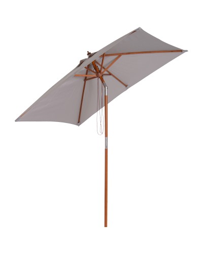 Tilting Garden Umbrella 2x1.5 m with 6 Ribs and Fir Wood Pole, Grey