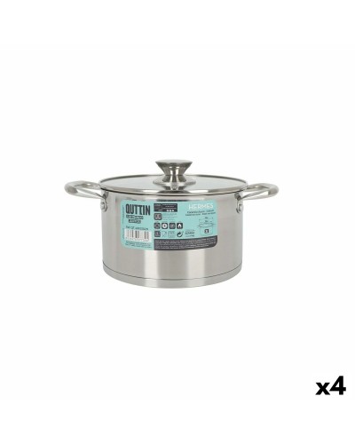 Olla de Acero Inoxidable Hermes Quttin 3L con Tapa de Cristal
