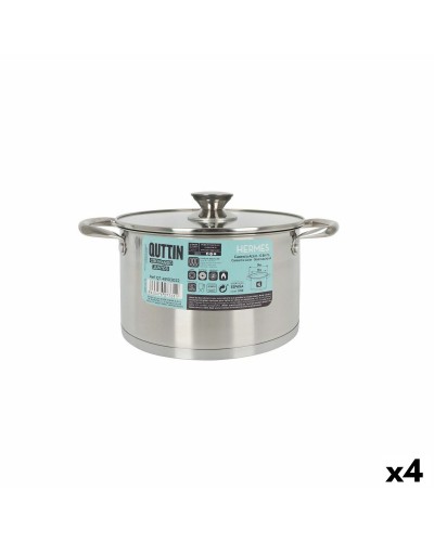 Pot met Glazen Deksel Quttin Hermes Staal 4 L (4 Stuks)
