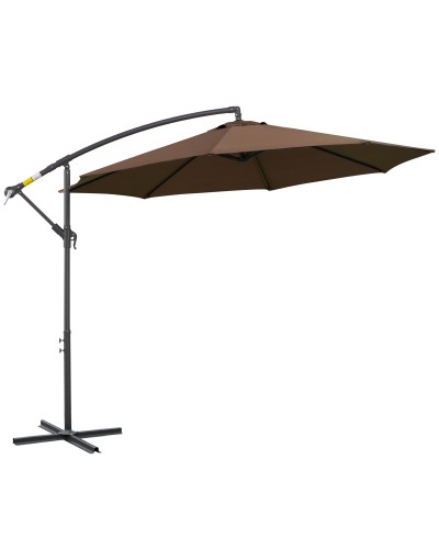 Offset Parasol Ø3x2.5 m with Cross Base and Crank, Steel and Coffee Polyester