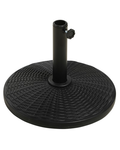  Base per Ombrellone Rotonda Effetto Rattan da 12.5kg, Supporto per Pali da 38mm e 48mm, Ø44.5 cm, Nero