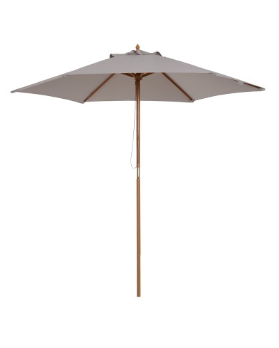 6-Rib Wooden Garden Umbrella with Polyester Fabric, 2.5x2.3m, Grey