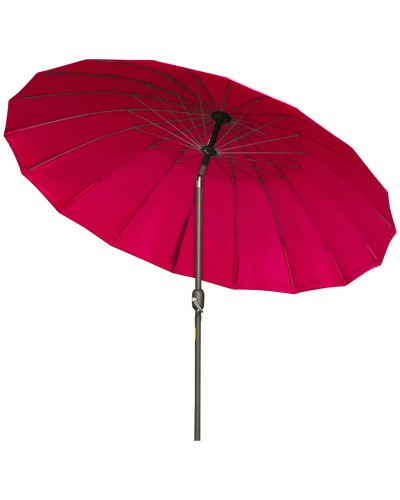  Ombrellone Rotondo Pieghevole a 18 Stecche con Manovella, in Metallo e Poliestere, Ø250x240 cm, Rosso Vino