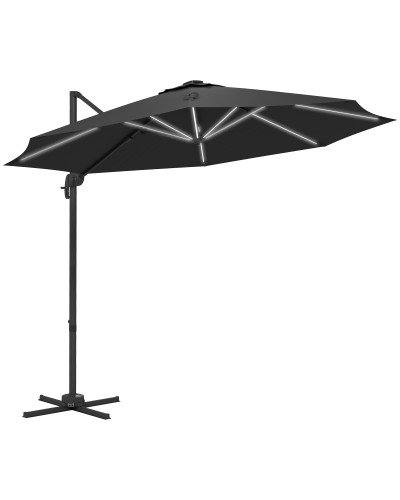Cantilever Outdoor Umbrella with LED Lights and Adjustable Angle, Aluminum and Polyester Ø3x2.5 m, Grey