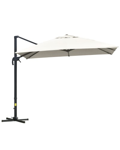  Ombrellone a Sbalzo 3x3 m Inclinabile con Manovella e Base a Croce, in Acciaio e Poliestere, Bianco Crema