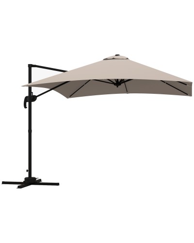  Ombrellone 3x3 m a Braccio con 8 Stecche, Pedale e Manovella, in Alluminio e Poliestere, color Khaki