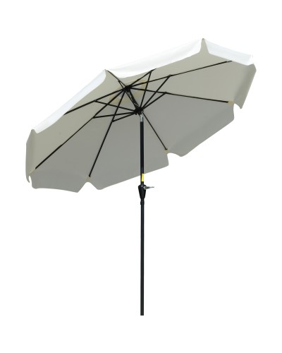  Ombrellone Rotondo Inclinabile con Manovella, in Alluminio, Metallo e Poliestere, Ø266x248.5 cm, Bianco Crema