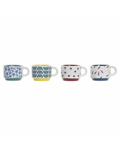 DKD Home Decor Tasse aus Metall und Steingut 150 ml Multicolor (Gelb, Hellblau, Türkis, Granatrot)
