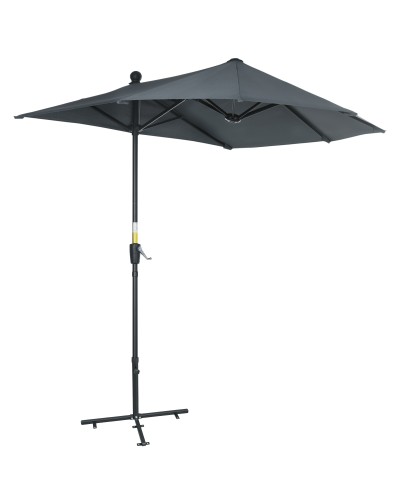  Ombrellone Semicircolare con Manovella e Tettuccio Anti UV, 200x190x240 cm, Grigio