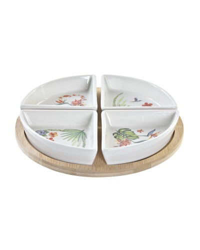 Alkuruokasetti DKD Home Decor Valkoinen Monivärinen Luonnollinen Bambu Kivitavara Trooppinen 21,5 x 21,5 x 1 cm (5 pcs)