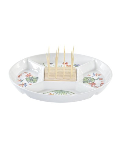 Snacksbricka DKD Home Decor Multicolour Naturell Bambu Stengods Tropiskt 23,5 x 23,5 x 7 cm