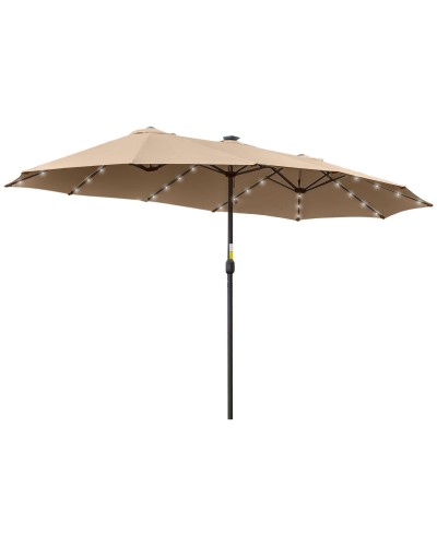  Ombrellone da Giardino Doppio 4.5m con 48 Luci LED e Manovella, Cachi