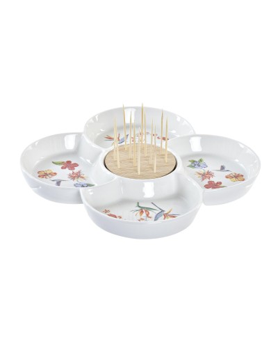 DKD Home Decor Vassoio Aperitivi in Bambù Naturale con Gres Tropicale, 22x22x7cm