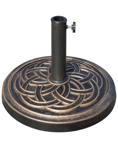 12kg Round Resin Umbrella Base with Decoration, Fits 38mm and 48mm Poles, Φ45x33cm, Bronze