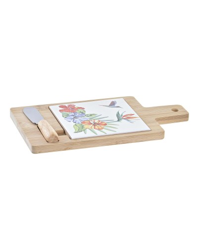 Juustolautanen DKD Home Decor Bambu Alumiini Kivitavara 21,5 x 11,8 x 1,5 cm (3 Kappaletta)