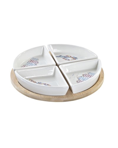 DKD Home Decor Set Apéritif Bleu Naturel en Bambou et Grès, 21,5 cm (5 pcs)
