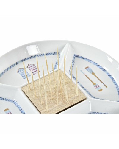 Välipalatarjotin DKD Home Decor Sininen Luonnollinen Bambu Kivitavara Välimeren 23,5 x 23,5 x 7 cm