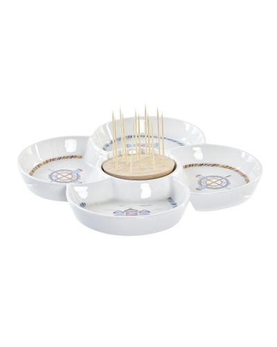 DKD Home Decor Aperitif-Tablett aus Bambus und natürlichem Steingut, 25 x 25 x 10 cm, Mittelmeerblau
