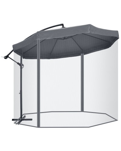  Ombrellone da Giardino 3x3 m con Zanzariera, Apertura a Manovella e Base a Croce, Grigio Scuro