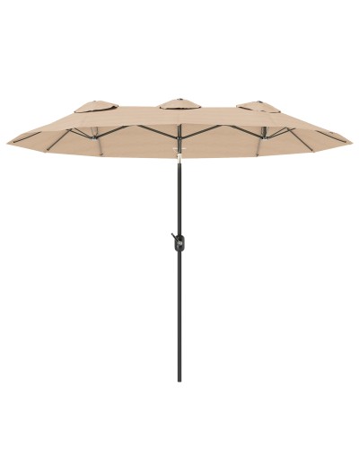Double Cantilever Patio Umbrella 45° Tilt Crank Lift Vents Steel Polyester 285x147x227cm Coffee