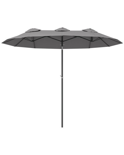  Ombrellone Doppio Inclinabile a 45° con Manovella e Prese d'Aria, in Acciaio e Poliestere, 285x147x227 cm, Grigio