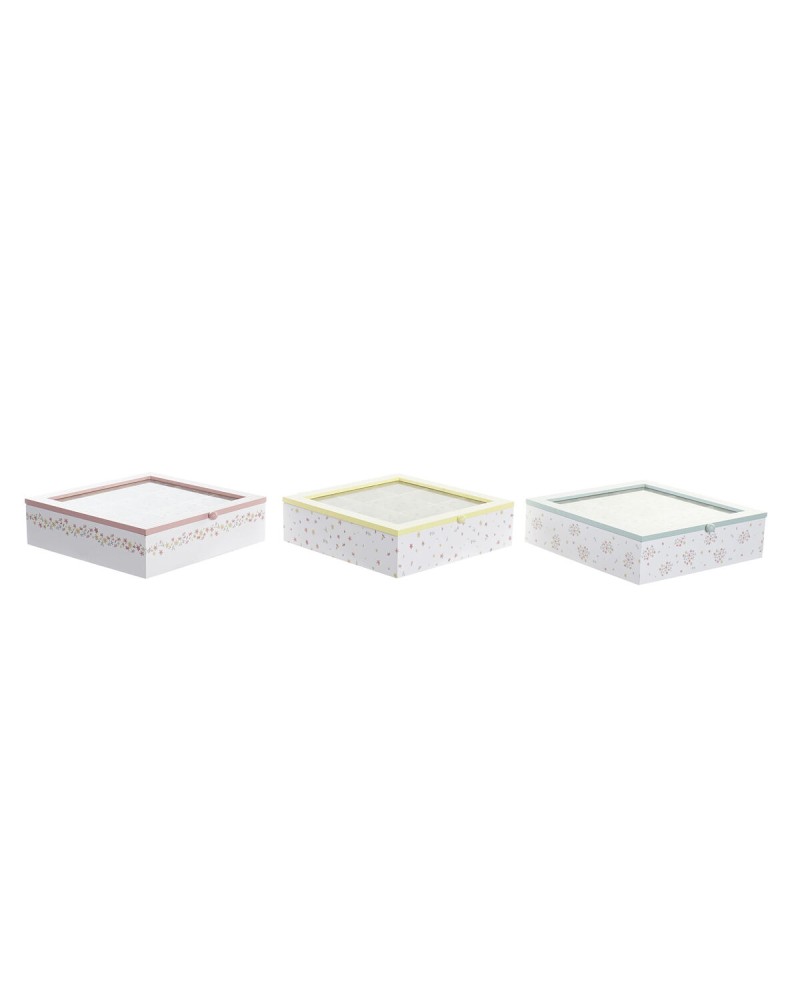 Box for Infusions DKD Home Decor Crystal Metal MDF (24 x 24 x 7 cm) (3 Units)