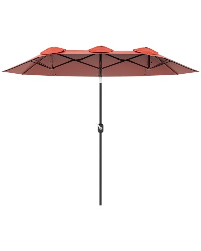  Ombrellone da Giardino Doppio Inclinabile con Apertura a Manovella, 295x152x222cm, Rosso