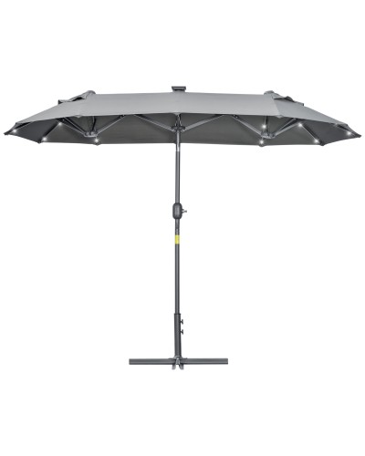  Ombrellone doppio con Base a crocee Luci Solari, 295x150x219cm, Grigio