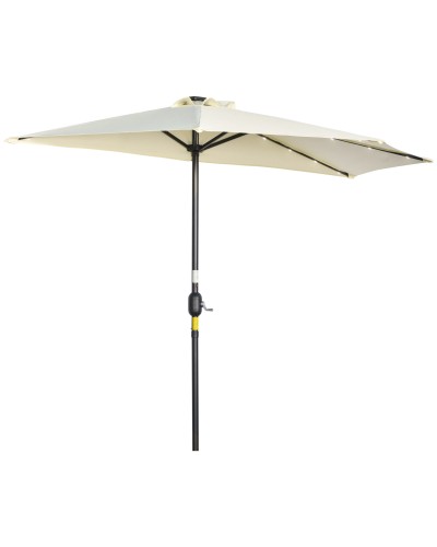  Ombrellone Semicircolare con Manovella, 20 Luci LED e Pannello Solare, 265x135x240 cm, Beige
