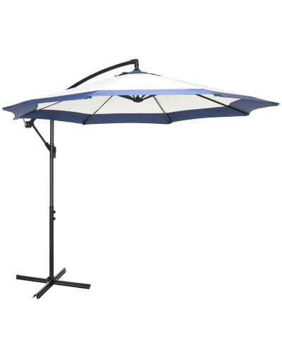 3x2m Cantilever Garden Parasol with Crank, Metal and Polyester, Dark Blue and Cream