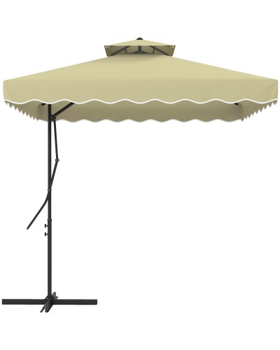  Ombrellone Decentrato 2.5x2.5 m con Base a Croce e Apertura a Manovella, in Metallo e Poliestere Beige