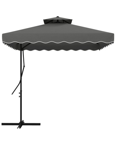  Ombrellone a Sbalzo con Doppio Tetto, Apertura a Manovella e Base a Croce, 2.5x2.5m, Grigio