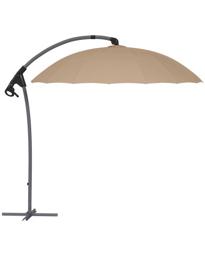  Ombrellone da Giardino Decentrato 2.7m Apertura a Manovella e 16 Stecche in Fibra di Vetro, Cachi