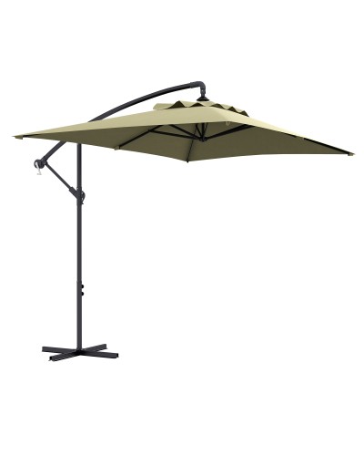  Ombrellone da Giardino Decentrato con Base a Croce e Apertura a Manovella, 294x193cm, Beige