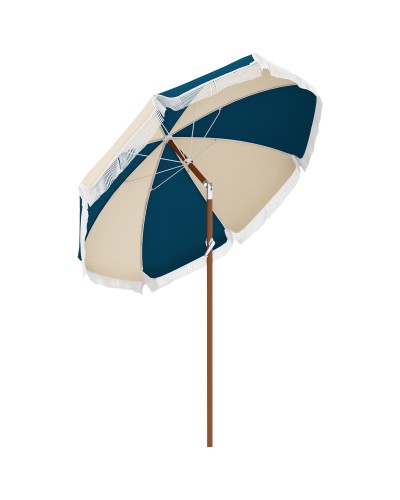 Round Tilting 8-Rib Umbrella with Crank, Polyester and Steel, Ø213x234 cm, Blue and Beige