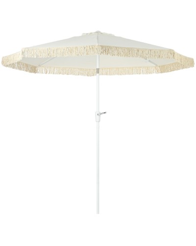  Ombrellone da Giardino a Manovella Inclinabile e Palo a 2 Sezioni, Poliestere e Metallo, 2.6x2.4 m, Bianco