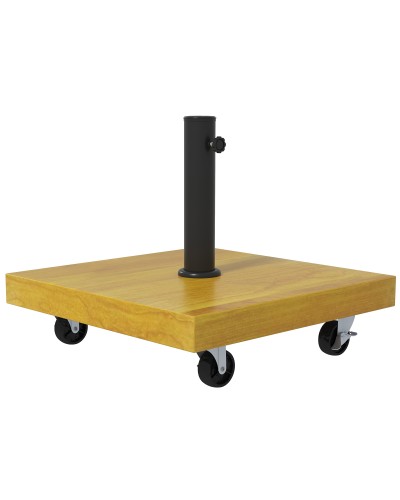 25kg Metal & Cement Umbrella Base with Wheels and Wood Effect, 45x45x36.5cm, Yellow