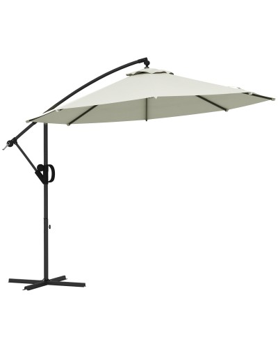  Ombrellone a Braccio a 8 Stecche con Base a Croce, in Alluminio, Metallo e Poliestere, Ø3x2.6 m, Crema