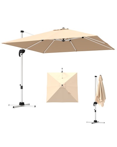 Tilting Cantilever Parasol with Cross Base, Polyester, Aluminum & Metal, 295x295x260 cm, Khaki