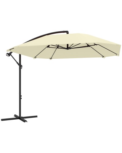  Ombrellone a Sbalzo con Copertura Regolabile e Base a Croce, in Metallo e Poliestere, 260x304x245 cm, Crema