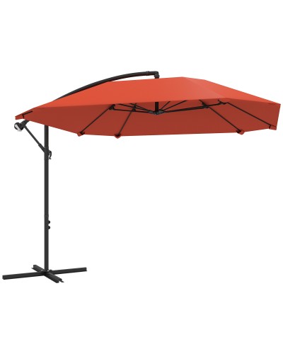  Ombrellone a Sbalzo con Copertura Regolabile e Base a Croce, in Metallo e Poliestere, 260x304x245 cm, Bordeaux