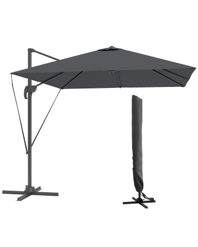  Ombrellone da Giardino 2.5x2.5 m a Braccio, Girevole a 360° con Manovella e Base a Croce, Grigio Scuro